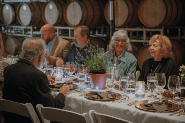 Guests enjoying the RoxyAnn Winery harvest dinner in Medford, Oregon.