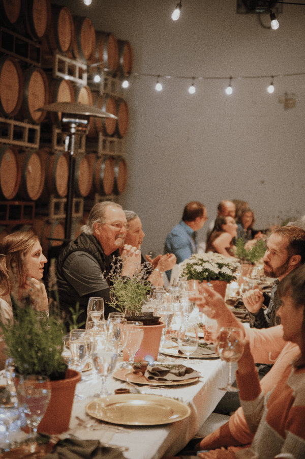 Guests enjoying the RoxyAnn Winery harvest dinner in Medford, Oregon.